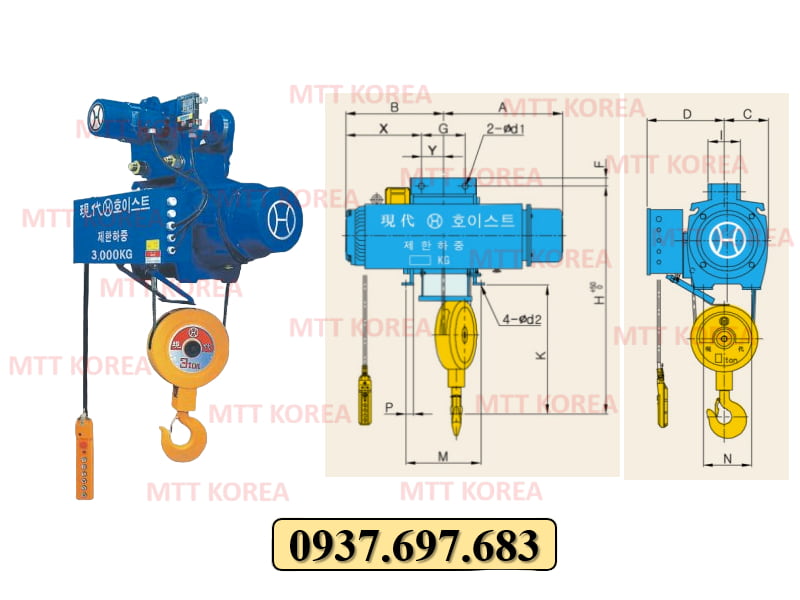 Công ty TNHH MTT Hàn Quốc Palang cáp điện 3 tấn dầm đơn Hyundai Công ty TNHH MTT Hàn Quốc Palang cáp điện 3 tấn dầm đơn Hyundai