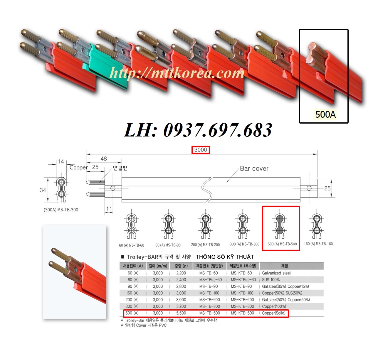 Công ty TNHH MTT Hàn Quốc Ray điện an toàn 500A cầu trục nhà xưởng Công ty TNHH MTT Hàn Quốc Ray điện an toàn 500A cầu trục nhà xưởng